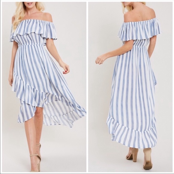 🆕 FERNWEH BOHEME STRIPE RUFFLE HIGH LOW DRESS - Picture 2 of 4